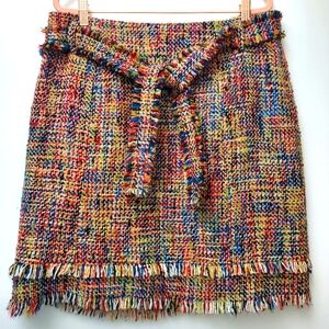 Vintage Oscar De La Renta Multicolor Boho Boucle Woven Skirt Size 14 Petite